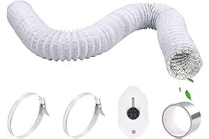 HTTYHT Abluftschlauch PVC Ø80mm 2,5m Lüftungsschlauch Flexibel mit Aluminiumband 50mm x5m und 2 Schlauchschelle Edelstahl Aluminium Abluftrohr für Klimaanlage Wäschetrockner Abzugshaube - Weiß
