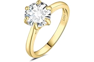 JewelryPalace Solitario Anillo Mujer Plata Oro 14k Oro Rosa Piedra, Anillo de Compromiso Circonita Corte Redonda, Anillo Promesa Niña Diamante Simulado 6 Garras, Joyas de Mujer
