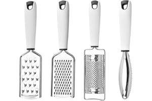 BANGSANTH Cheese Grater, Lemon Zester, 4 Pieces, for All Kinds of Cheese, Lemons, Chocolate, Fruits and Vegetables, Fish Scale Remover, Multi-Purpose Grater Set, Made of 304 Stainless Steel