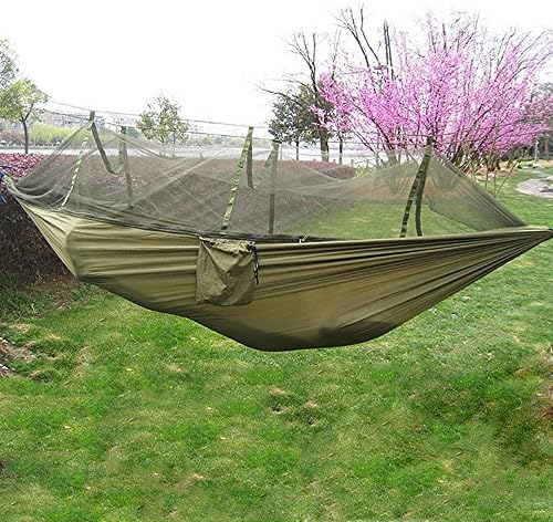 NEWBEN Camping Hammock with Mosquito Net, Portable High Strength Parachute Fabric/Nylon Hammock Hanging Bed For Outdoor Camping Travel (ARMY GREEN)