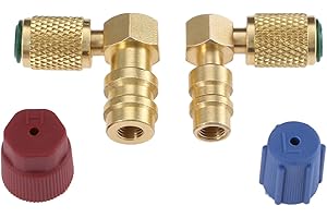 Aupoko R12 auf R134 A High/Low AC Fitting Port Nachrüstadapter, Schnellkupplungsventil, A/C 90° Armatur, 3/8" High Side 7/16" Low Side R-12 auf R-134A mit 2 PC-Kappen