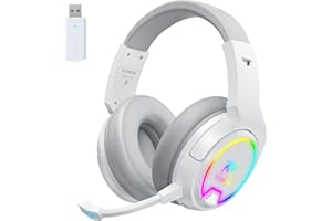 Krysenix PG4 RGB Wireless Gaming Headset pour PS4, PS5, PC - 2.4GHz 7.1 Surround Sound, Casque de Jeu avec Microphone, Batterie 48 Heures pour Ordinateur Portable, Switch, Mac (Blanc)