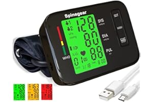 SPINEGEAR Rechargeable Blood Pressure Monitor for Home NHS use UK CE Approved Digital Upper Arm BP Machine Heart Rate Arrhythmia Detection Meter Auto Pressure Large Cuff 22-42cm LCD Back Light & Voice Broadcast
