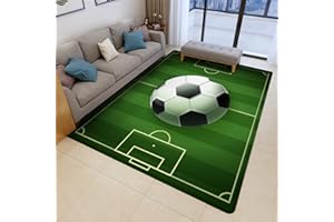 PEIHUODAN Sportlicher 3D Teppich Für Wohnzimmer Sport Fußball Kinderteppich Grün Fußballplatz Doodle Loch In Der Wand Fußball Junge Teenager Schlafzimmer Küche Flur Teppich Fußmatte (Farbe 6,120x180 cm)