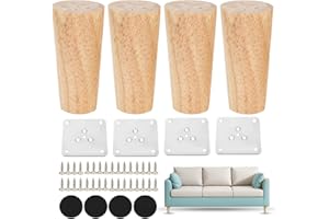 Coztie Möbelfüße Holz, 4 Stück Holz Tischbeine 10 cm Konisch Möbelbeine Ersatz, Möbelfüße Tischbeine mit Montageplatten und Schrauben für Sofa Bett Schrank Stuhl Tisch Holzfarbe (4, Gerade-10cm)