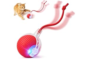 TTPOLONG Jouet Interactif pour, Balle Interactive Chat, Trois Modes réglables avec Fonction de réveil pour Chien Chat (Rouge)
