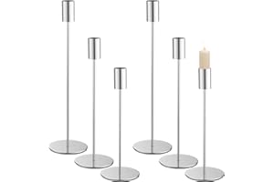 LCXCXY Juego de 6 Candelabros para Velas, 6 Portavelas Plata, 3 Candelabro Cilíndrico de Diferentes Alturas. Los Porta Velas Son adecuados para Boda con Candelabros,Fiesta de Cumpleaños, Velas Decorativas