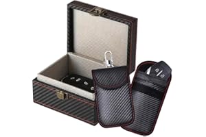 KAV Faraday Box and Faraday Car Key Fob Protector Pouch Bundle - RFID Signal Blocking Pouch & Anti-Theft Key Fob Case - Keyless Entry Protection for Car Keys, Phones (1 Box with 2 Pouch)