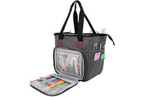 SumDirect Yarn Bag, Knitting Organizer Tote Bag Portable Storage Bag for Yarns, Carrying Projects, Knitting Needles, Crochet Hooks, Manuals and Other Accessories (Grey)