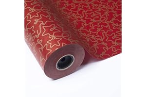 PAKOT | Bobina Papel de Regalo Navidad Estrellas Oro - Rollo Grande 70CM X 100M - Diseño Navideño para Papá Noel y Reyes Magos