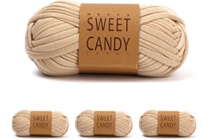 Ceihwa 4pz Filato Grosso in Poliestere Cammello Fettuccia per Borse a Uncinetto Filati Maglieria Gomitoli Cotone per Uncinetto Tessuto Filato T-Shirt Filato Tessuto Crochet per DIY Artigianato-100g