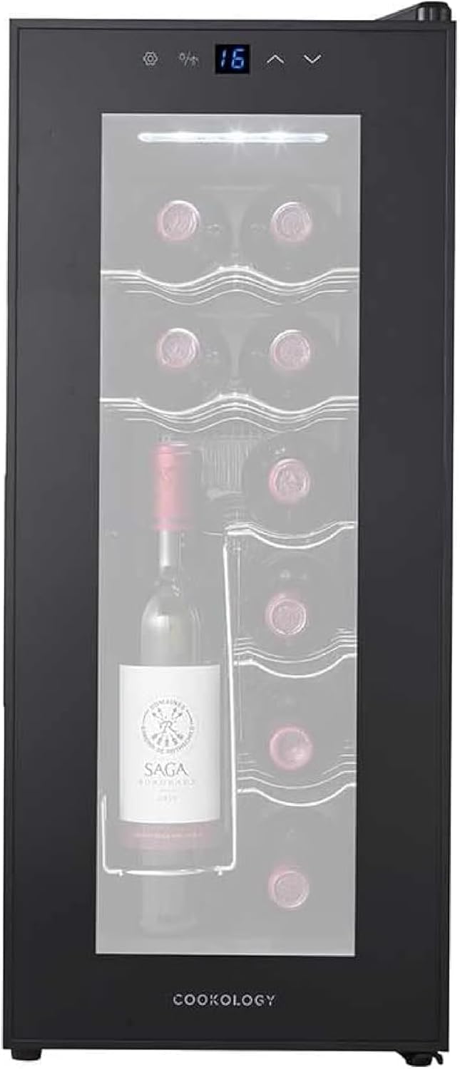 Cookology CWTE12BK 12 Bottle Thermo Electric Wine Cooler and Chiller for Counter Top, Digital Temperature Control, Less Noise and No Vibration - in Black
