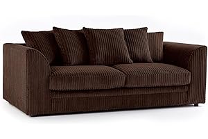 SOFASELECTIONUK LTD SofaSelection's Jumbo Cord Scatter Back 3-Seater Sofa Dylan Scatter Back 3 Seater Sofa in Brown Soft Cord Fabric: Redesign Your Living Room for Superior Comfort and Style (Brown, 3 Seater)