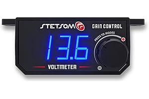 Stetsom 4in1 Universal Bass Knob Gain Control + Voltmeter + On/Off Switch + High to RCA Input Converter, Blue LED Display, One Touch On/Off Display, Continuous Touch On/Off Amplifier