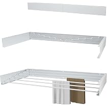 Étendoir à Linge Mural Pliable 3 Parties - Longueur 125 Cm, Aluminium, Fixation Colle Ou Vis - Pour Salle De Bain, Balcon - 12