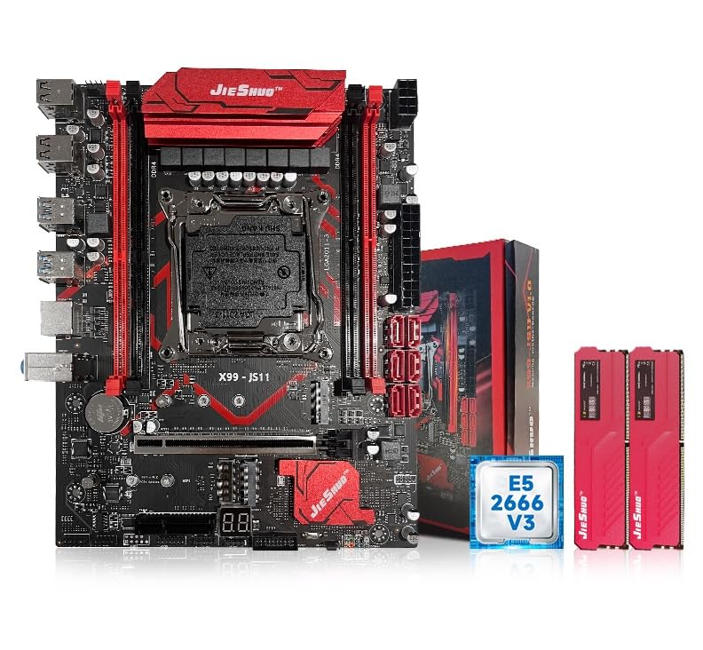 X99 Motherboard with LGA 2011-3 E5 2666 V3 CPU + DDR4 2666 8GB X 2 RAM 16GB Combo Motherboard for High End Gaming with 3 Years Warranty