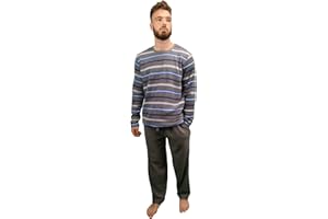 KRUXADER Mens Winter Striped Pyjama Set Loungewear PJs Warm Fleece