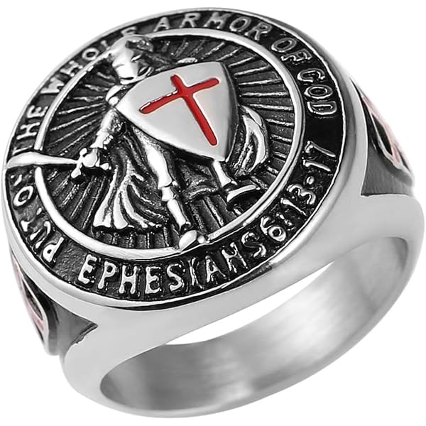 Konov Men's Stainless Steel Cross Ring | Silver Black Band, Size 8, With Gift Bag - View #11