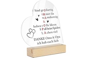 Putuo Decor Acryl Tischdekoration mit Holzsockel - Geschenk für Oma und Opa mit Herzspruch Danke ich hab euch lieb - Großeltern Geschenk zum Geburtstag, Weihnachten & Dankesfest von Enkelkindern