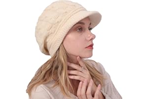Gajaous Women's Winter Lined Beret Hat Knitted Newsboy Warm Slouchy Hat with Visor