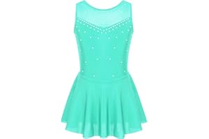 YiZYiF Vestito da Pattinaggio Artistico Bambina Paillettes Tulle Abito da Ballo Senza Manica Leotards Vestito Danza Classica Latino Balletto Jazz Danza Moderna Performance