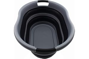 SAMMART 36L Collapsible Plastic Laundry Basket - Oval Tub/Basket - Foldable Storage Container/Organizer - Portable Washing Tub - Space Saving Laundry Hamper, Water Capacity: 28L (1, Grey/Black)