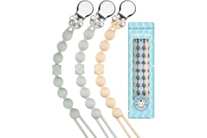 Yolnkos Attache Sucette Garçons Filles Silicone Soothie Tétine Clips Porte Accroche Chaîne Cadeau de Douche de Bébé Conception en Une Seule Pièce 3pcs(Beige,Gris)