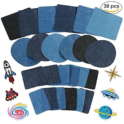 Anpro 30pcs Patchs ,24PCS Denim Patch Bleu Ovale en Tissu 6PCS Patch Thermocollants, Patchs de vetement Pour t-shirt Jeans Sacs Jupe Réparation d'enfant Adulte 3 Couleurs
