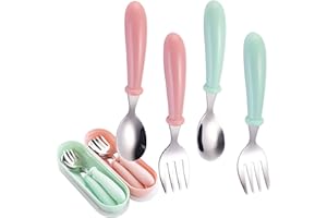 GUADOR 2 Ensembles Fourchettes et Cuillères pour Enfants,Ensemble de Couverts pour Enfants en Acier Inoxydable Réutilisables Portables