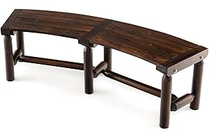 SFAREST Outdoor Garden Bench, Wooden Semi Circular Bench with Slatted Seat & Reinforced Crossbar, Backless 2 Seater Park Chair for Park Backyard (139 x 36 x 41 cm, Curved Shape)