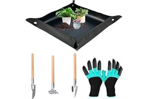 MXJFYY Outils de Jardinage, 6 Pièces Outillage de Jardin avec 3pcs Mini Pelle Râteau Bêche Ensemble, Tapis D'opération de Jardinage Durable, Gants de Jardin Imperméables avec Griffes