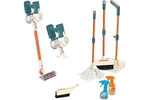 Coo11 Kids 3in1 Cordless Handheld Vacuum Cleaner Toy with Housekeeping Cleaning Kit Brush, Broom, Mop, Dustpan Pretend Play Set, Realistic Multifunctional Light & Music Role Playset for Ages 3+