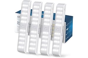 STANBOW LED Sottopensile Cucina, Luce Armadio LED, Sensore 30LED, Luce Notturna USB Ricaricabile con Striscia Magnetica Adesiva per Cucina, Guardaroba, Corridoio, Scale, 5000K Bianco Freddo,4 Pezzi