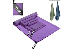 Vikcvcsc 4 Pezzi Asciugamani Microfibra-180x80cm+2pcs 80x40cm+40x30cm Asciugamano Palestra per Sport, Telo Mare Microfibra Ultraleggero, Asciugatura Rapida Asciugamano Microfibra per Viaggio(Viola)