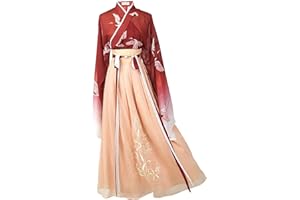 VEMOW Ropa de Mujer Traje Han Tang, Traje Tradicional de Estilo Chino Antiguo Mangas Rectas Vestidos Traje Antiguo de Hanfu ImpresióN de Grulla Para Show de Escenario Actuaciones Cosplay