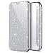 Produktbild iPhone X Hülle,iPhone X PU Leder Klapphülle Lederhülle,Surakey Handyhülle iPhone X PU Leder Wallet Tasche Brieftasche Schutzhülle,Luxus Bling Strass Glitzer Handys Schutz Handys Schutz Hülle PU Leder Flip Hülle Ledertasche im Bookstyle Cover Schale Weiche Silikon Etui Karten Slot und Magnetverschluß Etui Handytasche Flip Wallet Case Kunstleder Tasche Cover für iPhone X, Silber
