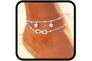 Edary Bracelet de cheville à double perle avec 8 perles porte-bonheur pour femmes et filles