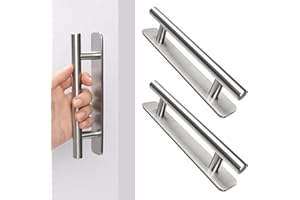 AROMUJOY Maniglie Autoadesive per Porte, 2 Pezzi Maniglie per Mobili, 128mm Maniglia Autoadesiva per Porta Scorrevole in Acciaio Inox per Porta del Balcone, Senza Trapano, Cassetti, Armadi, Argento