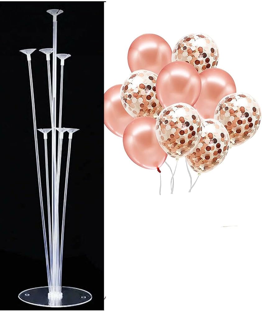10 Adet 12 İnç Balon ve Balon Standı (Rose Gold Şeffaf)
