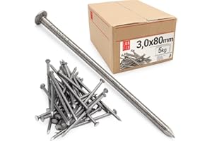 Lun Fix Perni metallici 3,0 x 80 mm – 5 kg (circa 1150 pezzi) chiodi in legno per lavori di costruzione, chiodi in acciaio non zincati, lunghezza 80 mm, testa svasata