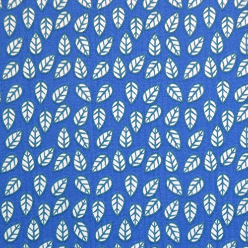 Jersey-Stoff-Kinder "Blätter" auf blau in Bester Bio Qualität / Meterware ab 50cm / SX-6-2-4