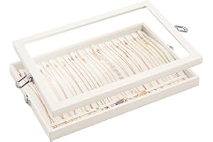 Lolalet Schmucktablett Organizer mit Deckel, 18 Hooks Velvet Halskette Organizer Aufbewahrungsbox für Schublade Schmuckschatulle, Schmuck Organizerblett Schmuckaufbewahrung für Halskette -Beige