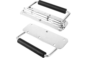 YANGFEI 2 Pieces Chest Handle, Stainless Steel Pull Handle Heavy Duty Chest Ring Pull Handle Folding Handle with Rubber Grip for Toolbox Chest Case (14x4cm)