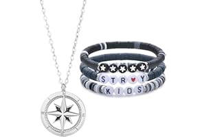 MLPKOI 3 Pcs Bracelet Stray Kids & 1 Pcs Collier, Kpop Bracelets Fille, Empilables, Stray Kids Merch Cadeaux pour Fans Garçon Fille Femmes