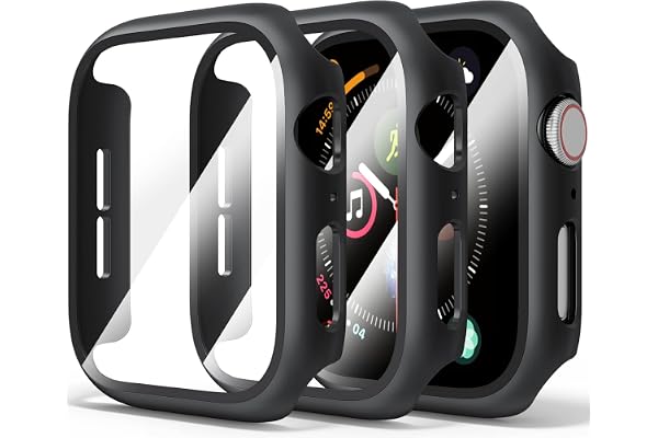 【3 delar】Hårt fodral med glasskärmskydd för Apple Watch SE 3/SE 2/SE/6/5/4 44 mm skyddsfodral (svart x 3)