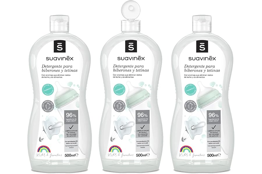 Suavinex, Detergente para Biberones y Tetinas. Pack de 3 (500 ml x 3). Limpia biberones, tetinas, chupetes y accesorios. Sin 