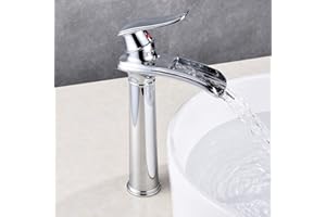 YAGJIA Waschtischarmatur Hoch Chrom, Wasserfall Wasserhahn Bad Retro, Waschbecken Armaturen Badezimmer, Badarmatur aufsatzwaschbecken Einhebel Mischbatterie Antik aus Messing
