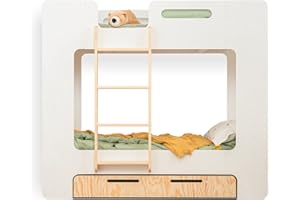 ‎SMARTWOOD SMARTWOOD Kinderbett Mimi DL - Leiter Links Etagenbett 100x200 mit Lattenrost und Rausfallschutz - Kinderbett mit schubladen - Montessori Bett mit Rausfallschutz und Lattenrost - Weiß 100x200cm