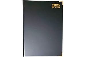 EJRange 2025 Diary Day to Page A4 - Half an Hour Time Slots for Appointments, Daily Planner Journal A4 Notebook, PU Leather Cover Ribbon - Black and Gold