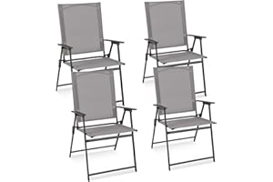 ‎COSTWAY COSTWAY Set of 4 Garden Chairs, High-Backed Folding Chairs with Weatherproof Fabric, Balcony Chairs with Armrests, Patio Chairs Maximum Load 150 kg, for Garden, Patio, Balcony, Grey
